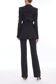 Badgley Mischka | Beaded Stretch Crepe Jacket with Sash | Black
