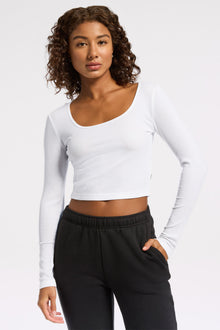 Wesley | Rivington Ribbed Long Sleeve Scoop Neck Crop Top | White
