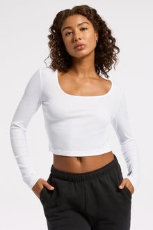 Wesley | Rivington Ribbed Long Sleeve Scoop Neck Crop Top | White