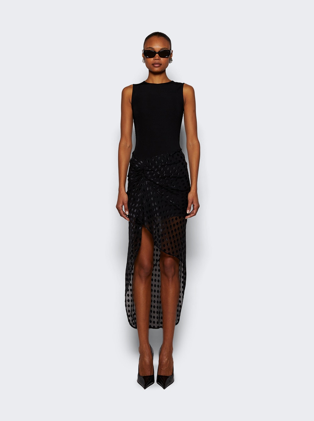 Givenchy | Draped Dress In Jersey And Polka Dots Dévoré Satin | Black
