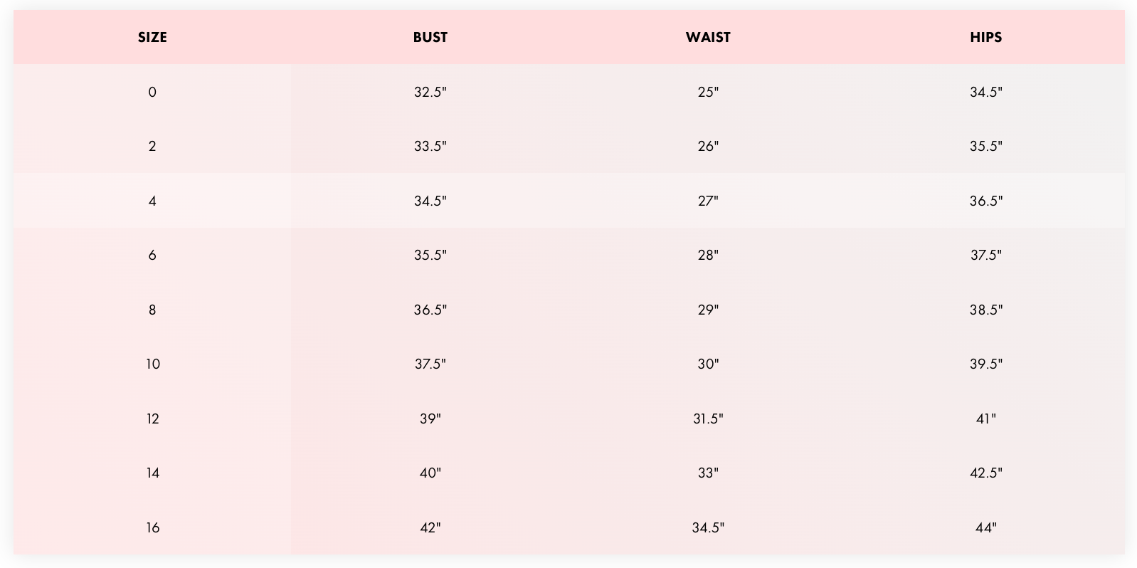 Product size guide