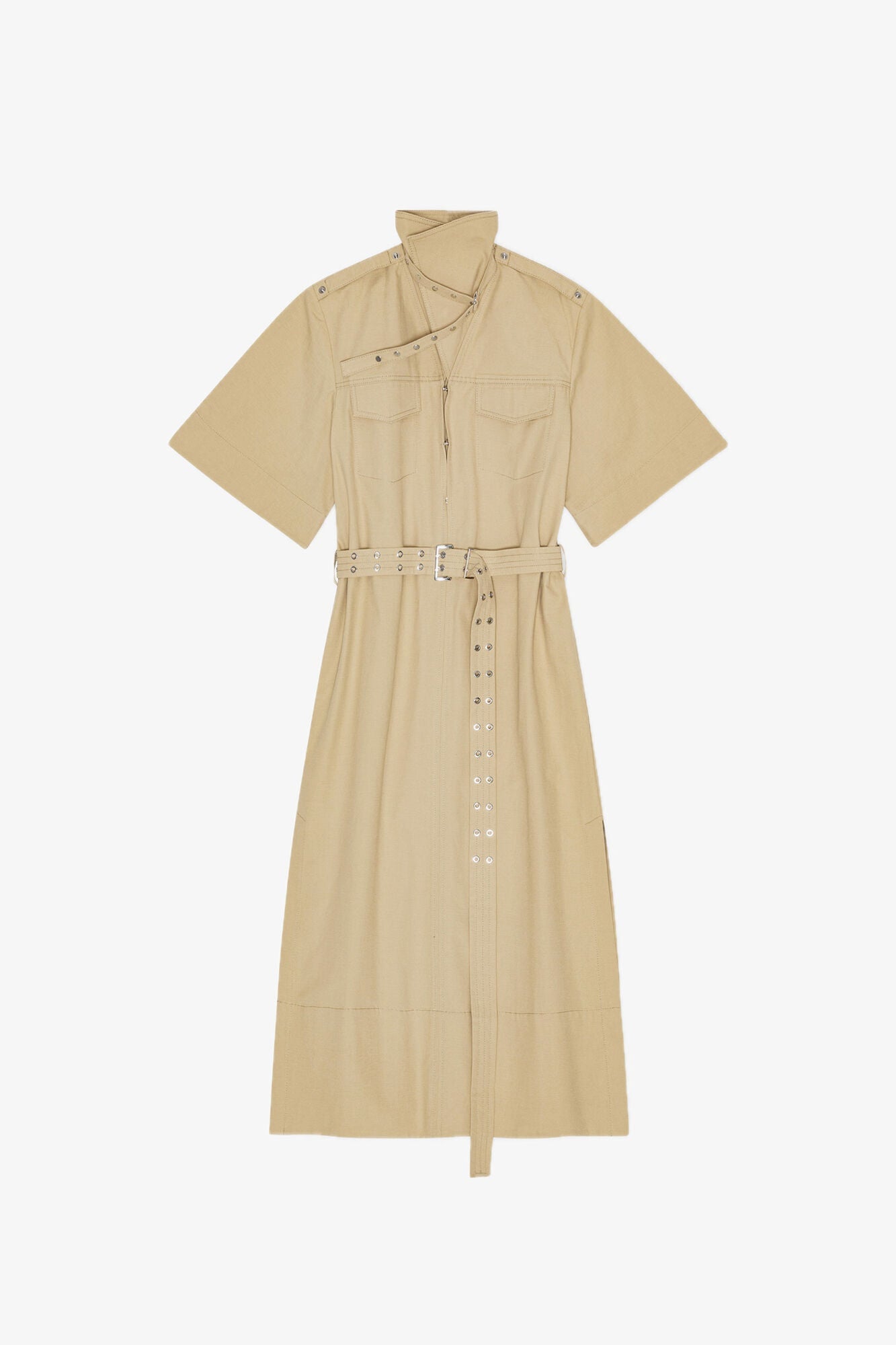 Beige Stretch Cotton Dress | Pale Khaki