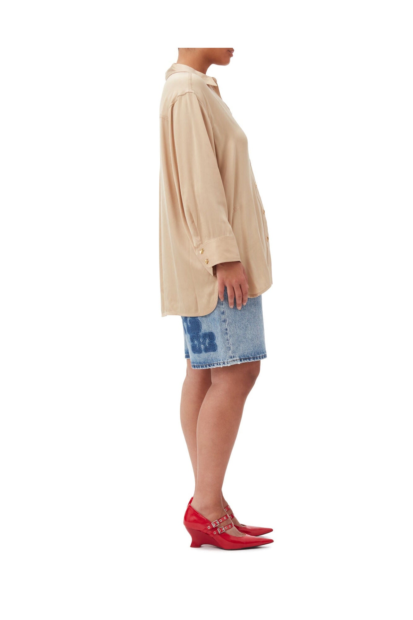 Beige Washed Satin Shirt | Safari