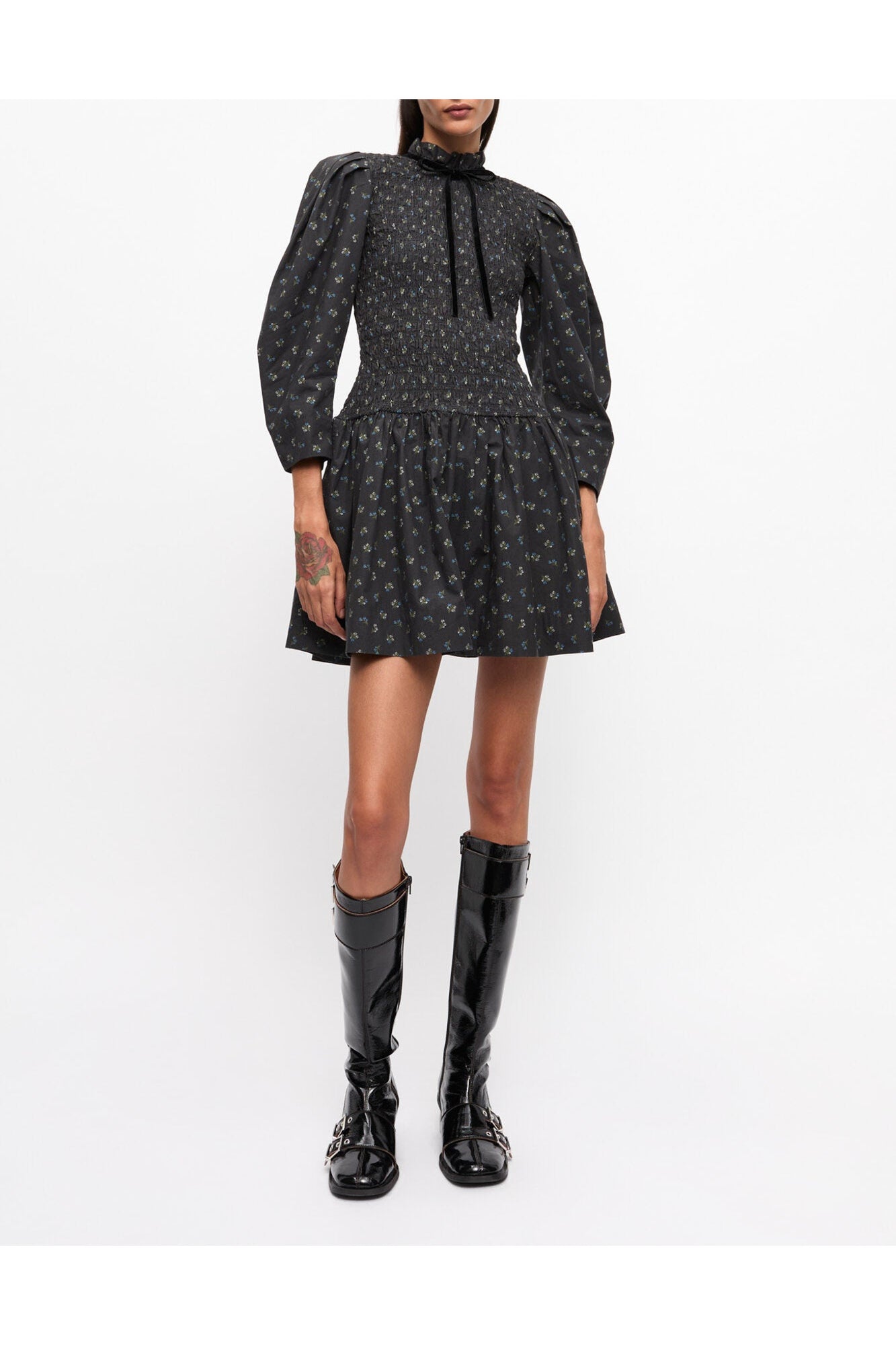 Black Floral Mini Smock Dress | Phantom