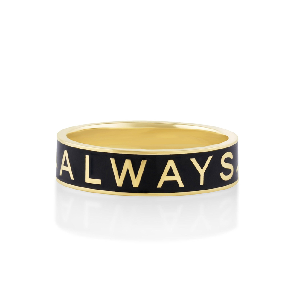 Women | Black Enamel Always Band – 6mm | 14k Yellow Gold