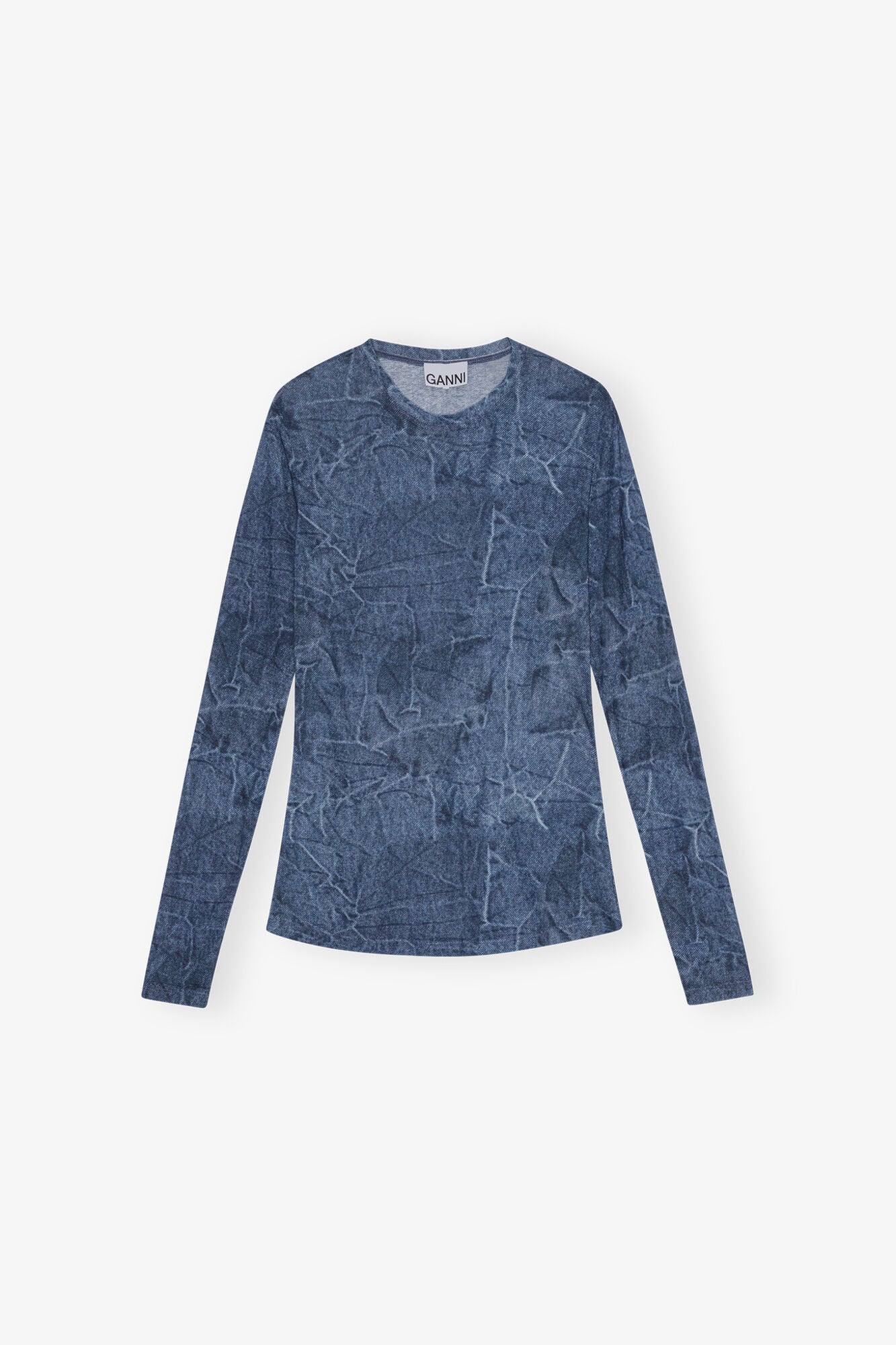 Blue Printed Mesh Blouse | Denim