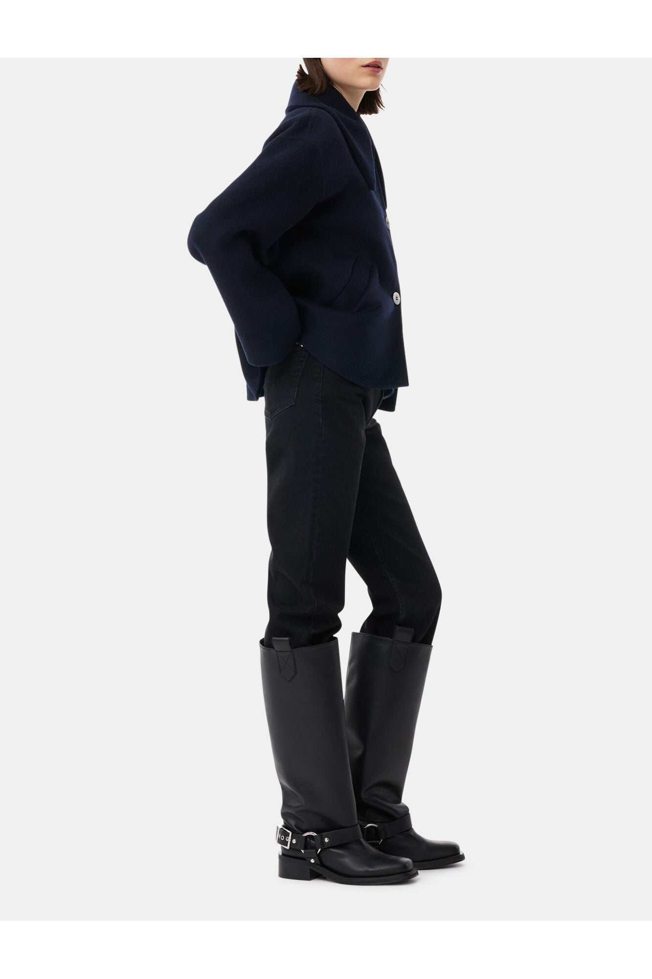 Blue Wool Wide Collar Jacket | Sky Captain