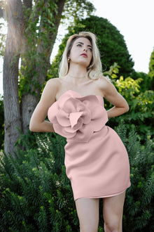 ONE33 SOCIAL | The Cecile Blush Strapless 3D Flower Mini Dress | Pink