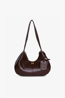 Brown Croco Medium Hobo Bag | Chocolate Fondant