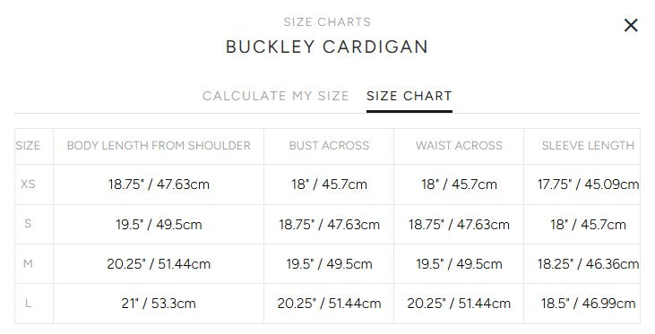 Product size guide