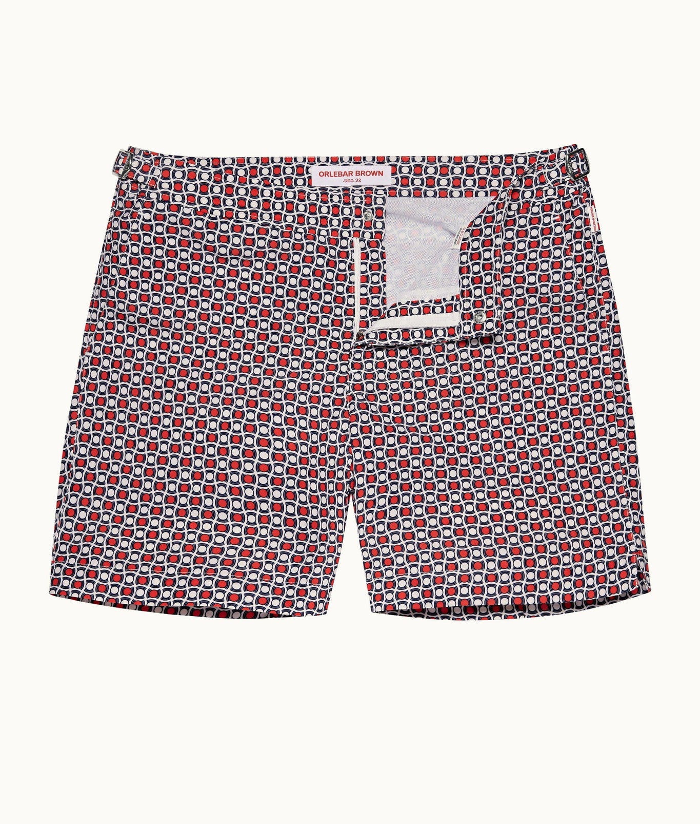 Bulldog Geo Tela Mid-Length Swim Shorts | Vermillion