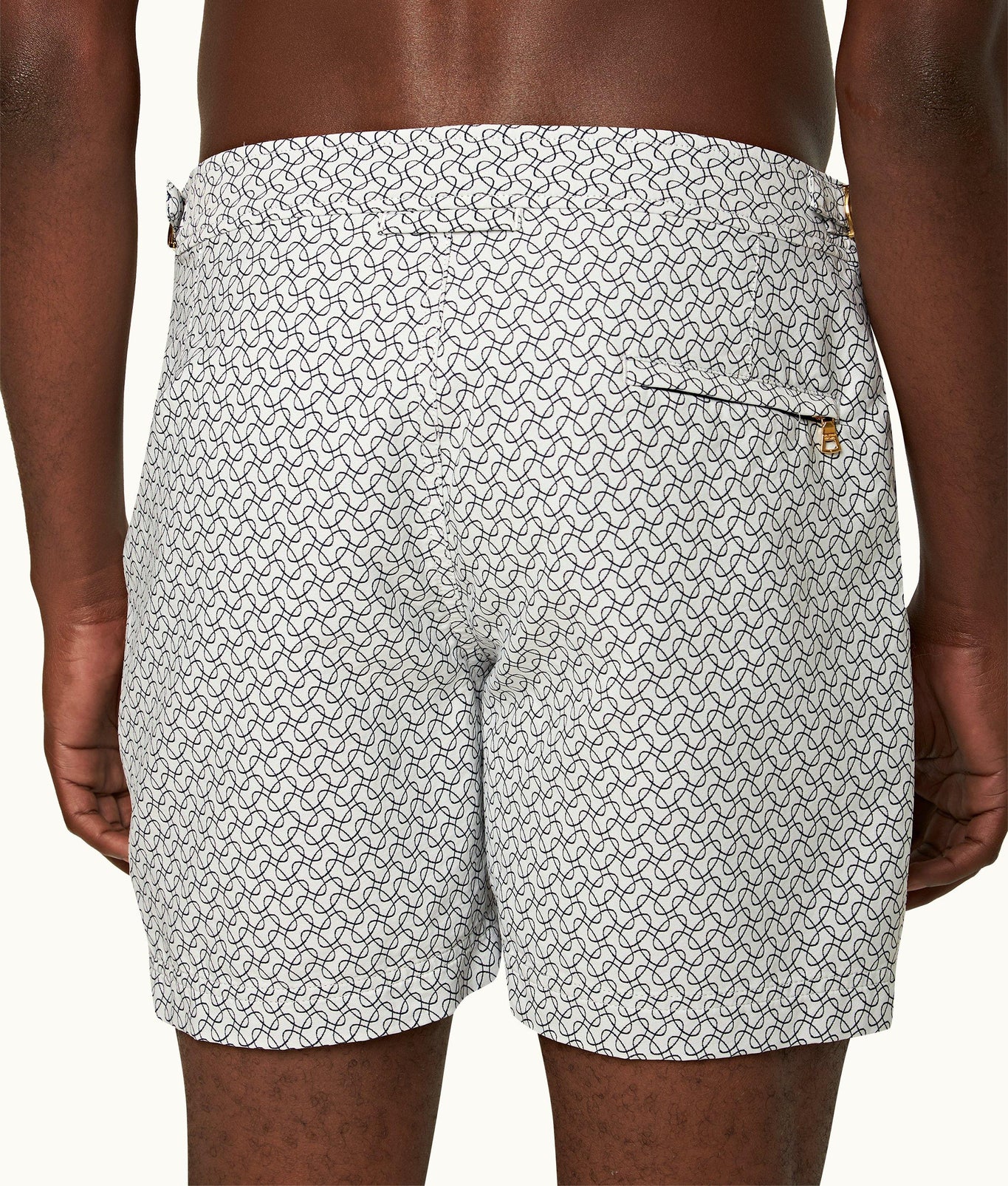 Bulldog Geometric Orb Jacquard Mid-Length Swim Shorts | White Sand/Night Iris