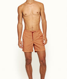 Bulldog Mid-Length Geometric Print Drawcord Swim Shorts | Summer Red