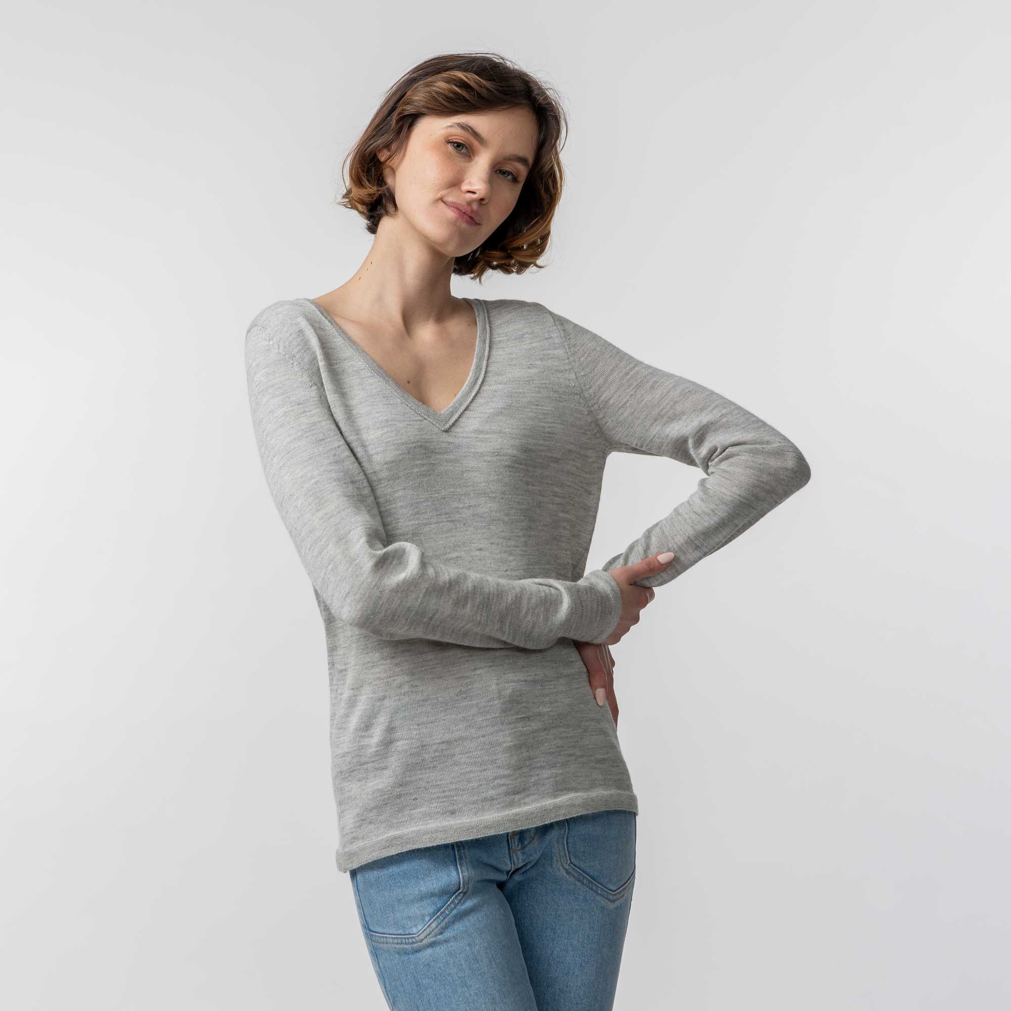 Women | V Neck Sweater | Pearl Grey