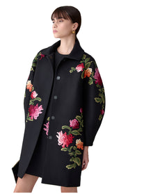 Embroidered Cocoon Sleeve Coat | Black Multi