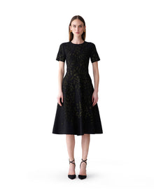 Short Sleeve Crewneck Flare Dress | Black/Gold