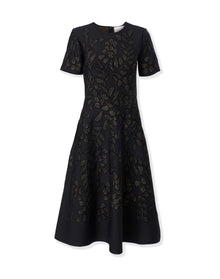 Short Sleeve Crewneck Flare Dress | Black/Gold