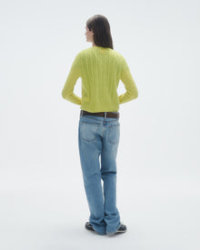 Womens | Cable Shrunken Crew | Lemon
