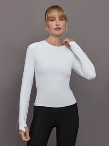 Long Sleeve Crew Neck in Melt | White