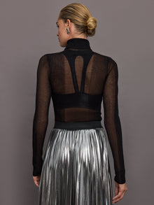 Carbon38 | Sheer Turtleneck Sweater | Black