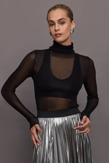 Carbon38 | Sheer Turtleneck Sweater | Black
