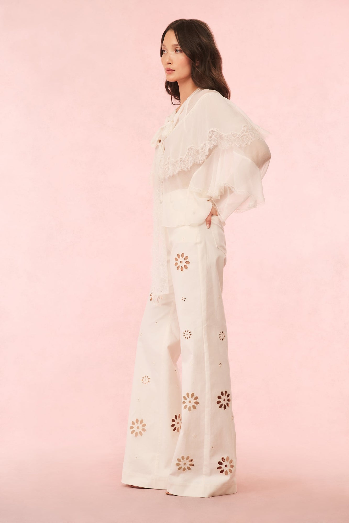 Carolette Eyelet Wide-Leg Pants | Optic White