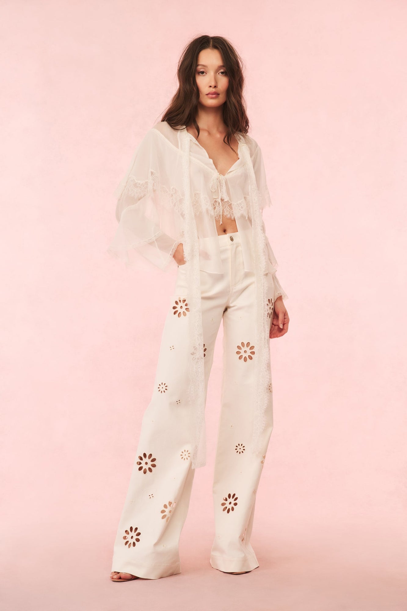 Carolette Eyelet Wide-Leg Pants | Optic White