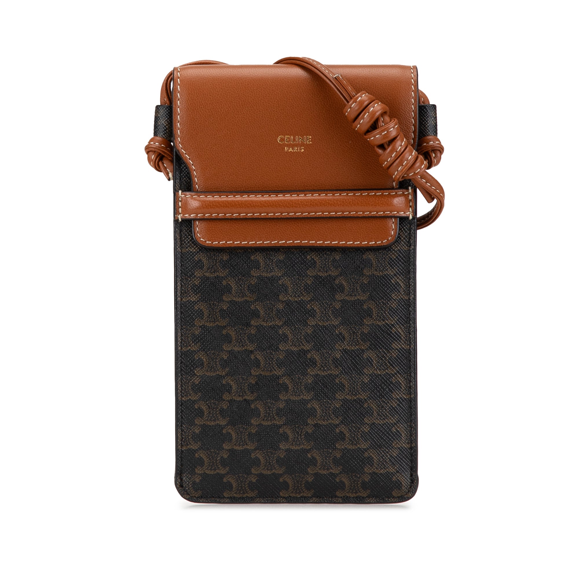 Celine | Pre-Owned Coated Canvas Triomphe Phone Pouch Flap Crossbody | Brown
