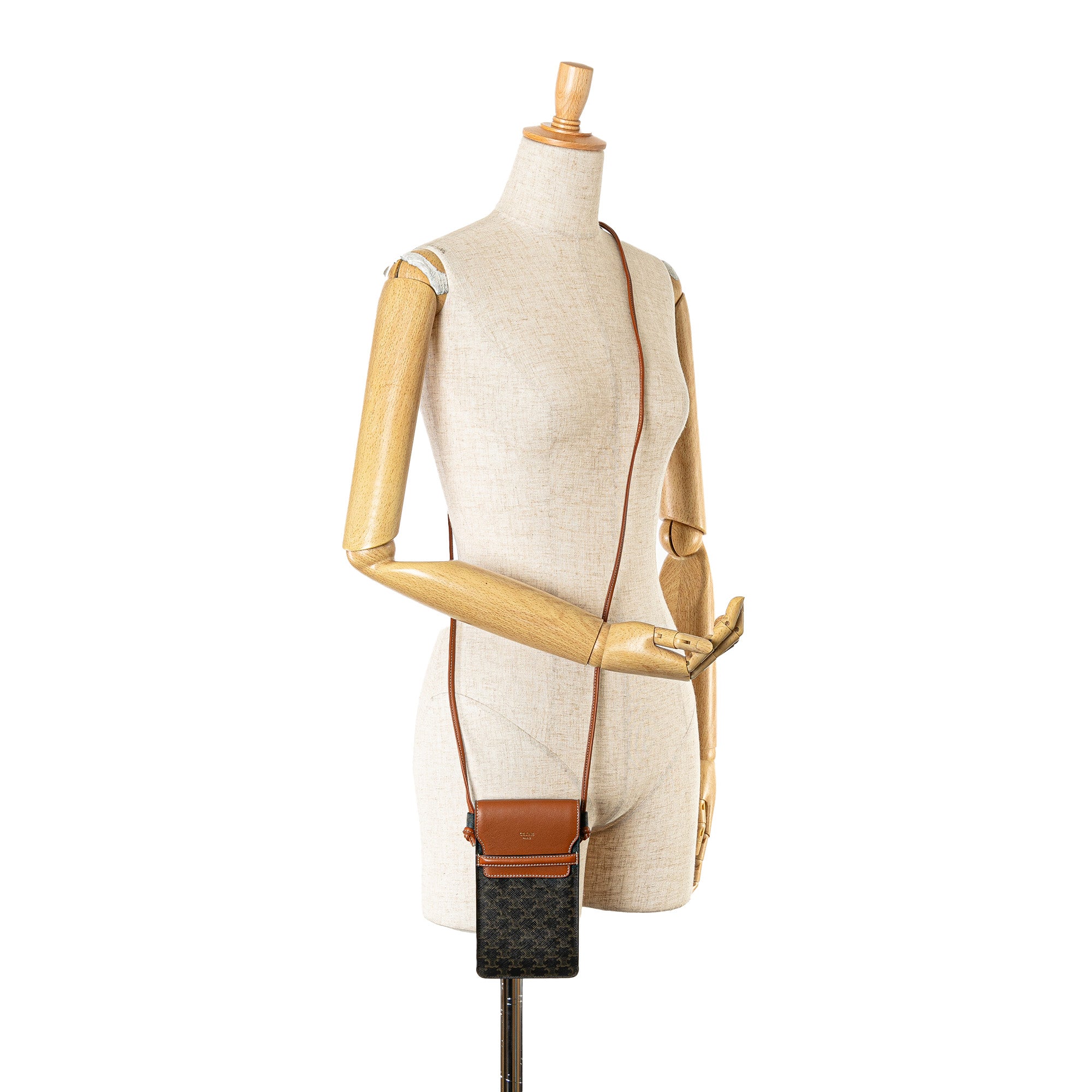 Celine | Pre-Owned Coated Canvas Triomphe Phone Pouch Flap Crossbody | Brown