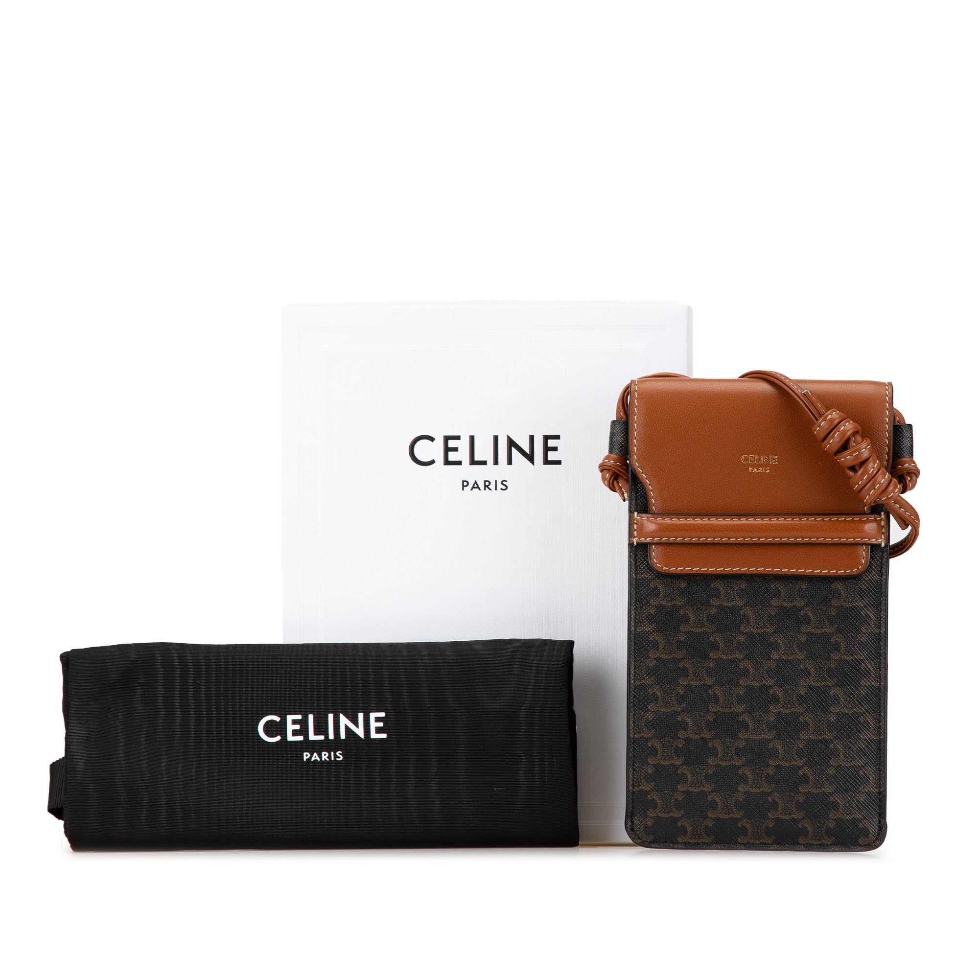 Celine | Pre-Owned Coated Canvas Triomphe Phone Pouch Flap Crossbody | Brown