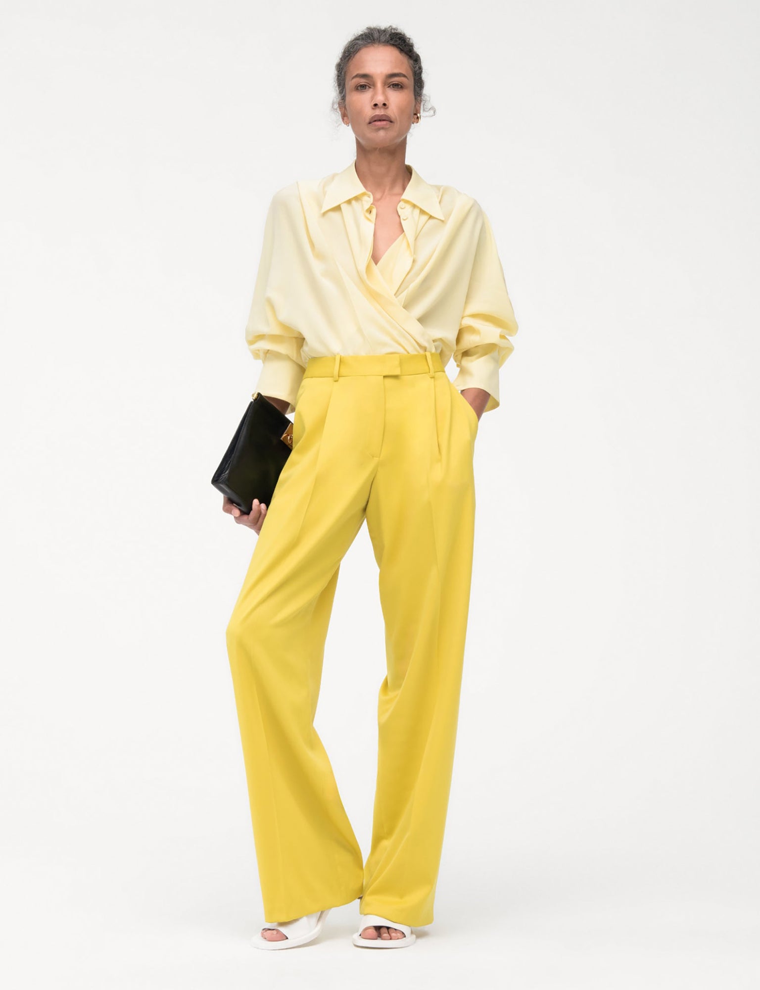 Women | Silk Pleated Wrap Shirt | Lemon