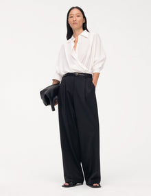 Women | Silk Pleated Wrap Shirt | Off White