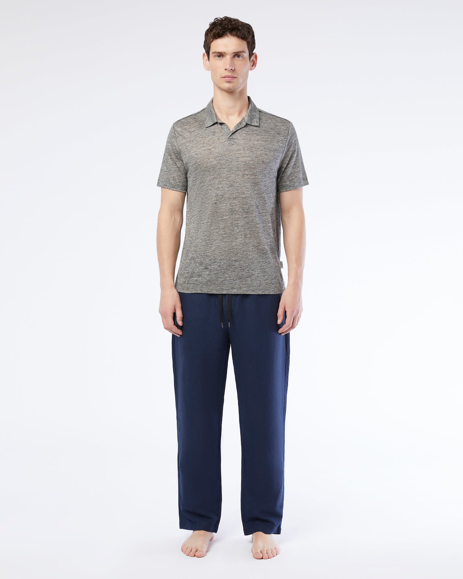 Mens | Shaun Linen Polo | Heather Grey