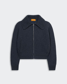 Charcoal heavy-weight textured Cross Country Bomber jacket with chunky rib polo collar and two-way zipper closure