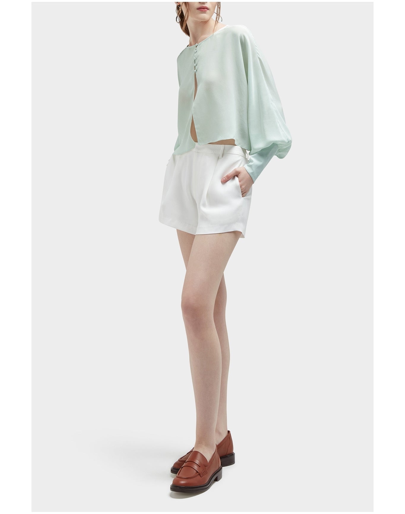 Candy Silk Sheer Button Front Cover Up Top | Sea Green