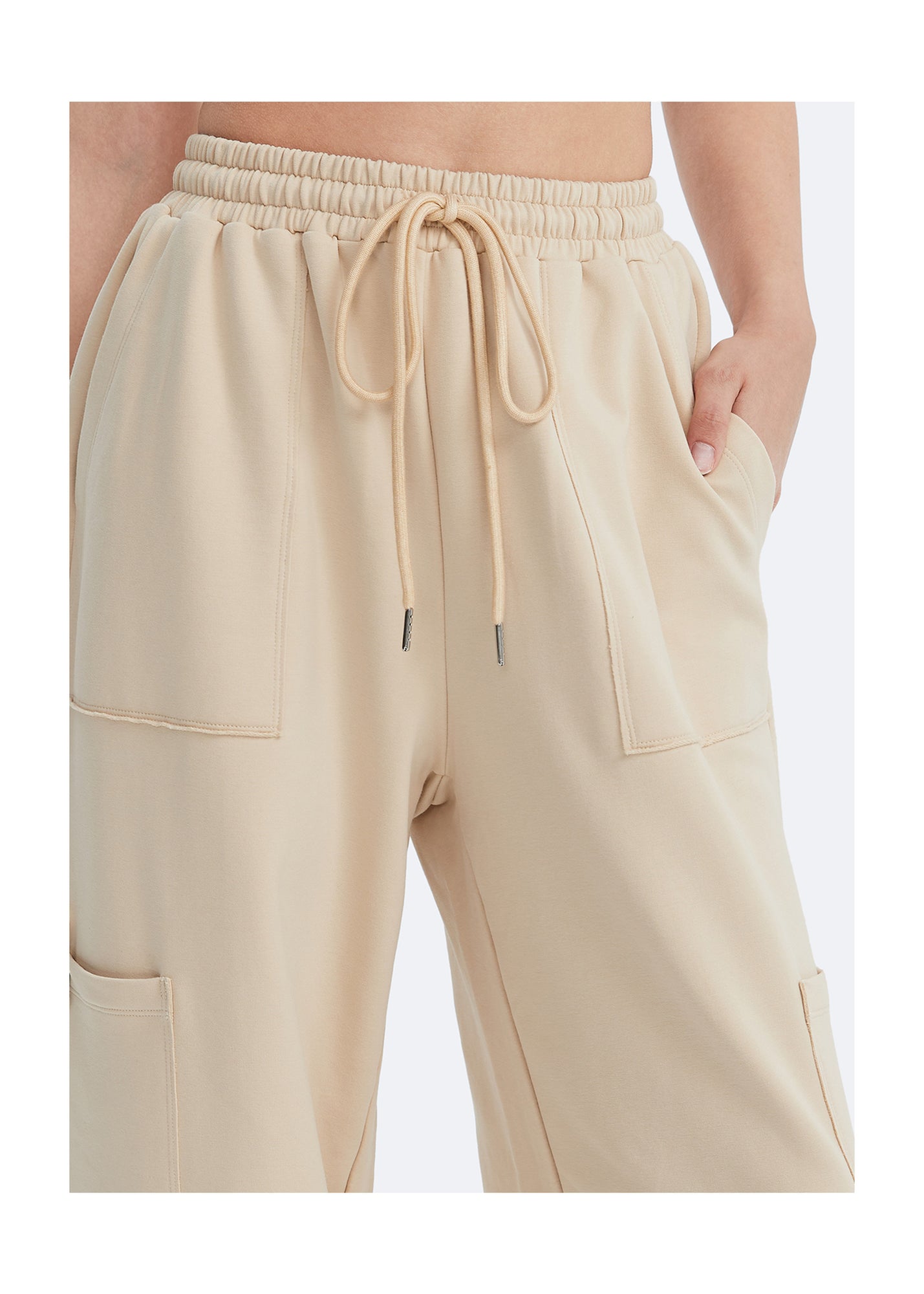 Casual Drawstring Waist Sweatpants | Oat Milk Beige