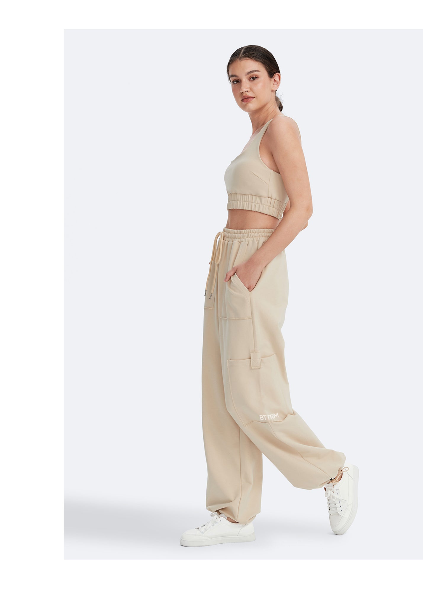 Casual Drawstring Waist Sweatpants | Oat Milk Beige