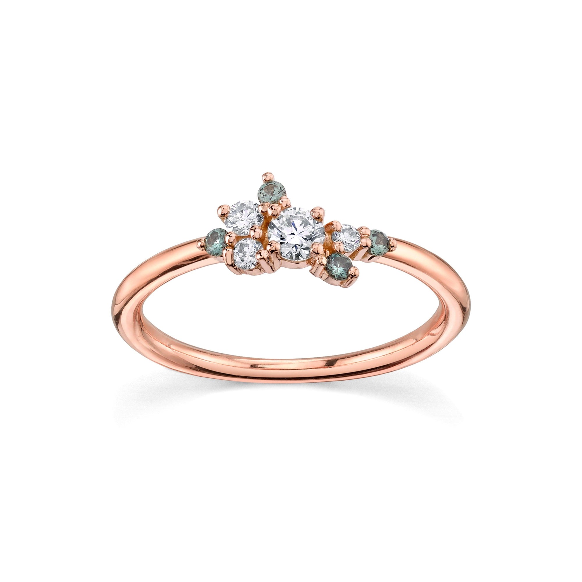 Women | White Diamond & Green Sapphire Charlotte Mini Cluster Ring | 14k Rose Gold