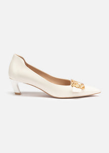 Chinese-Style Decorative Buckle High Heels | White