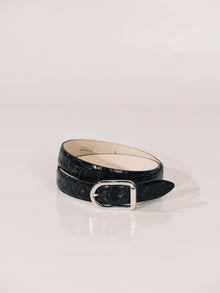 Mija Leather Belt | Floral Embossed Black & Silver