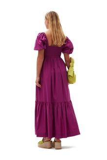 Cotton Poplin Smock Maxi Dress | Purple Wine