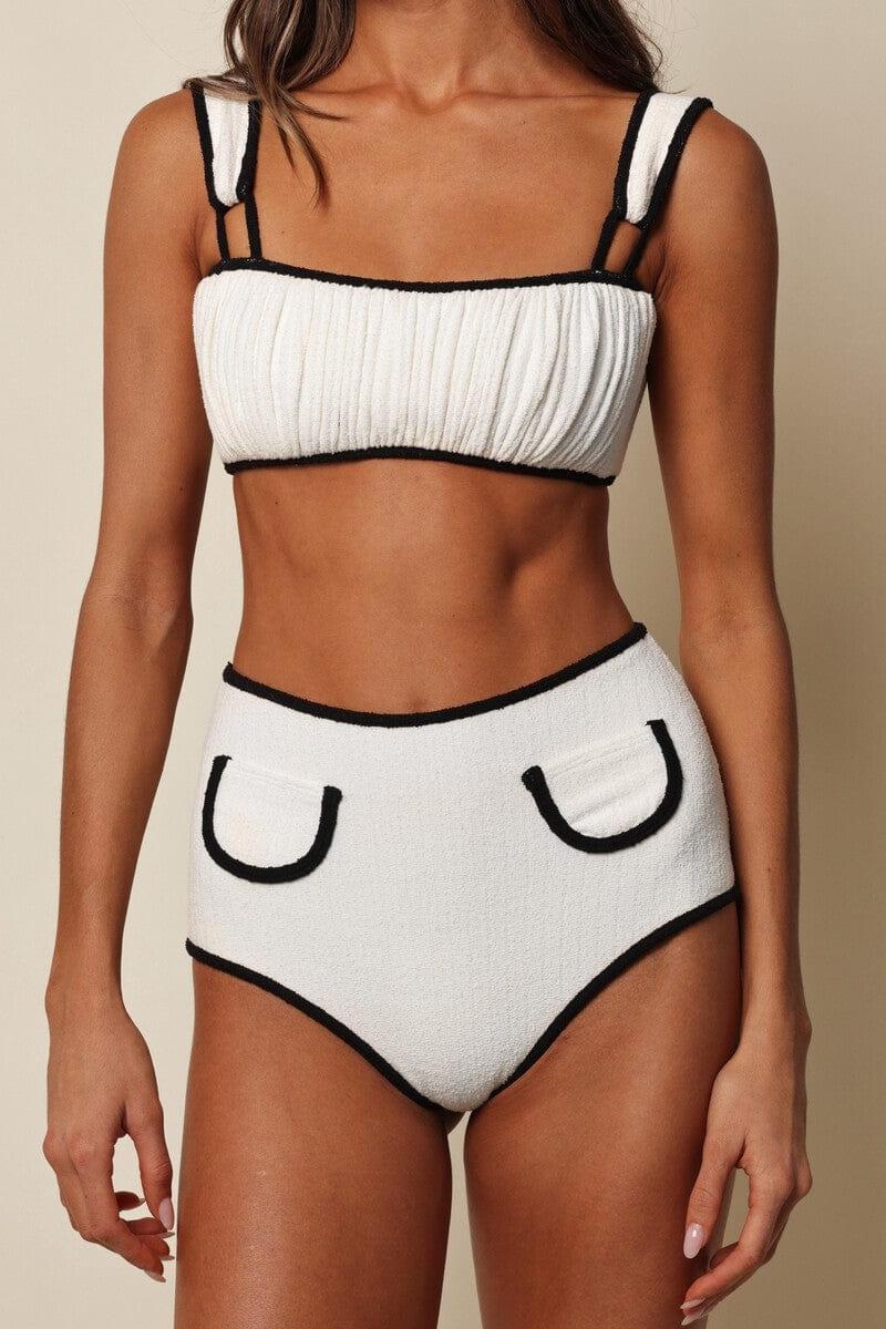 Victoria Bikini Top | Cream Black Binded Terry Rib