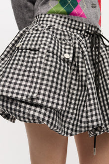 Crinkled Check Mini Bubble Skirt | Black