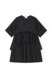 Crinkled Georgette Flounce Mini Dress | Black