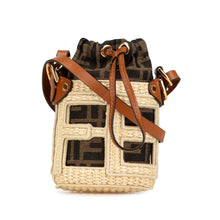 Fendi | Pre-Owned Nano Zucca Straw and Canvas Step Out Bag | Brown
