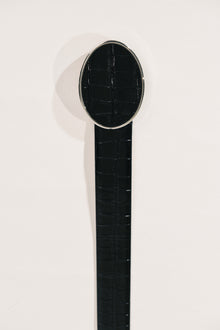 Flint Belt | Black Croco & Silver
