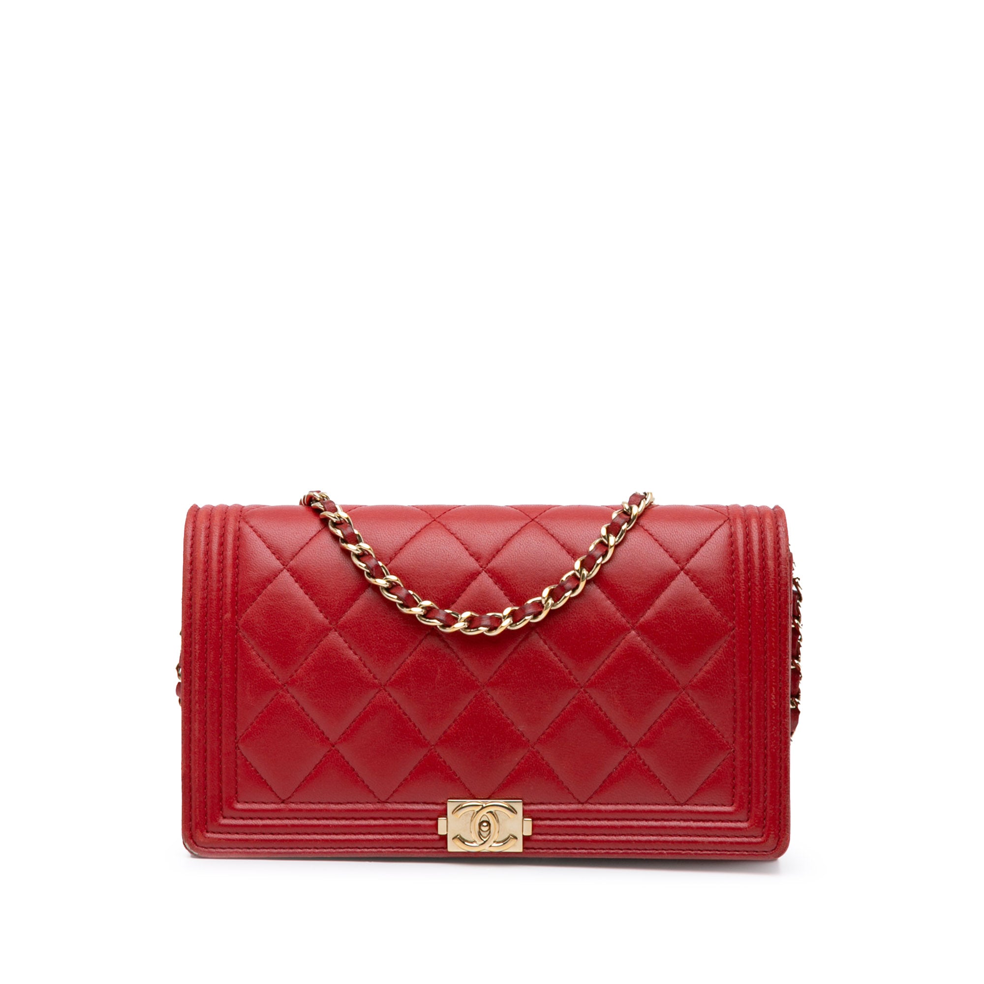 Chanel | Pre-Owned Lambskin Le Boy Wallet On Chain | Red