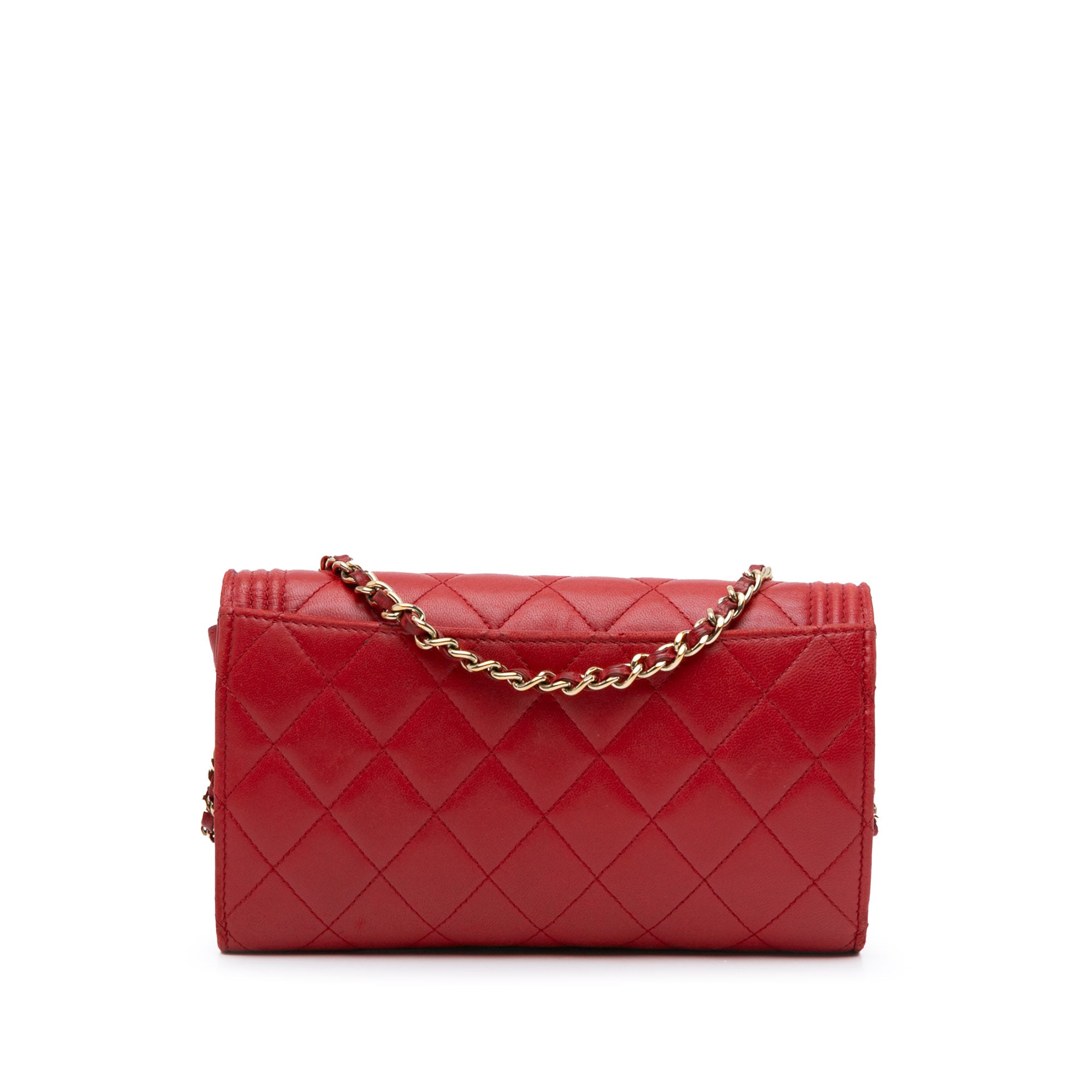 Chanel | Pre-Owned Lambskin Le Boy Wallet On Chain | Red