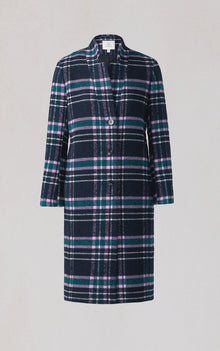 Diane-C Plaid Midi Coat In Wool | Indigo Multi