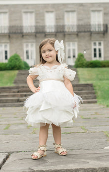 Constanza White Ceremony Dress with Champagne Bow | White